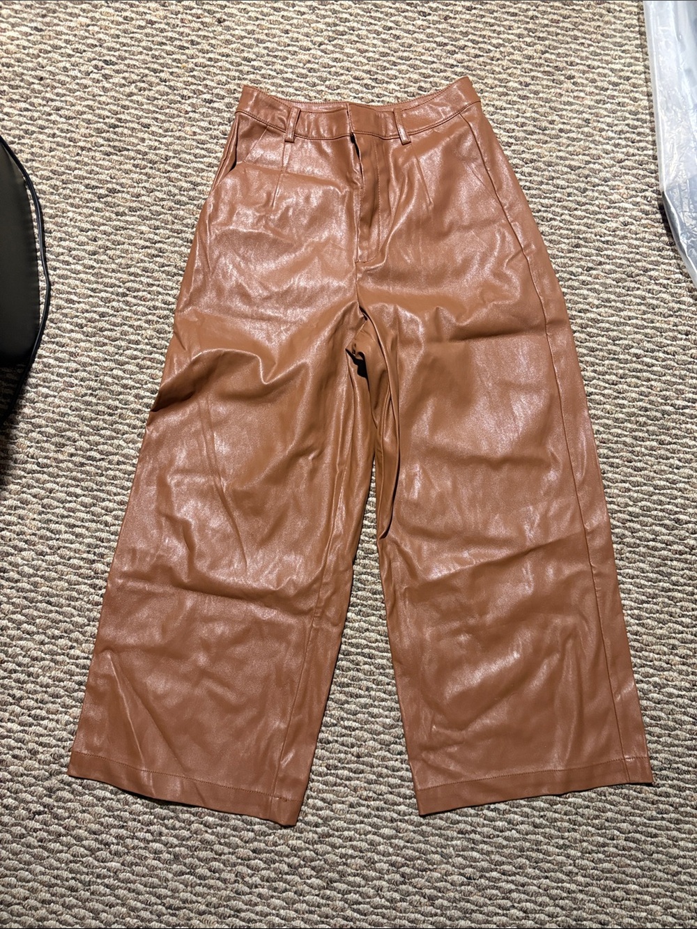 Wide Leg Faux Leather Pants in Warm Chestnut
